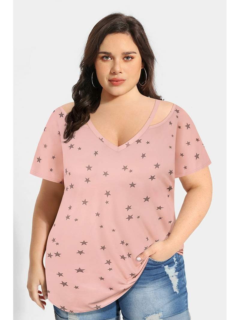CASSIE LIZ Ladies' Plus Size Tops 5X Pink Star Spring Fashion