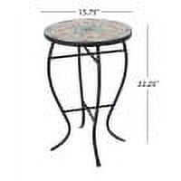 Outdoor Side Table, Accent Table, Tile Mosaic Table with Curved Metal Frame and Ceramic Tile Top for Patio Garden Balcony, 14 Inch, Black