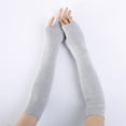 thumbnail image 2 of Hontri Gloves for Women Cold Weather Women Arm Warmer Solid Knitted Soft Long Fingerless Gloves Mitten Gloves for Women Grey, 2 of 5