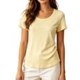 thumbnail image 2 of SSZMDLB Women T-Shirts Short Sleeve Scoop Neck Summer Tops Basic Tee Shirt Comfy Casual Everyday Wear Workout Clothes, Yellow 2XL, 2 of 5