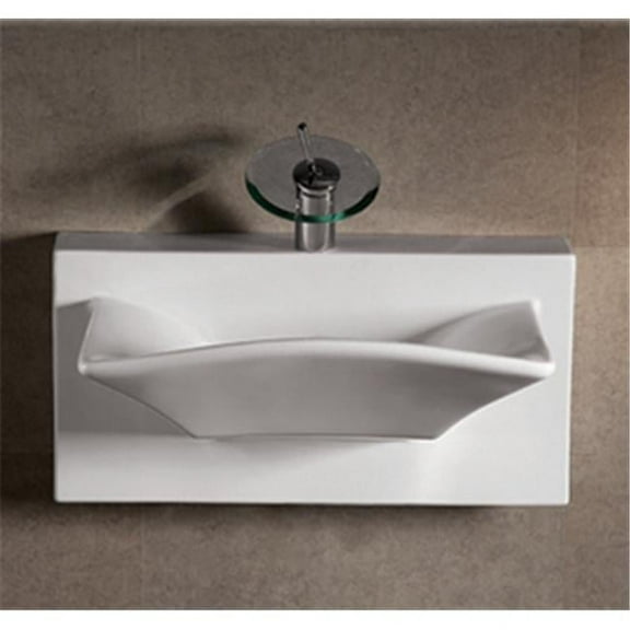 Isabella Collection Rectangular Wall Mount Basin with Integrated Rectangular Bowl, Single Faucet Hole and Rear Center Drain - White