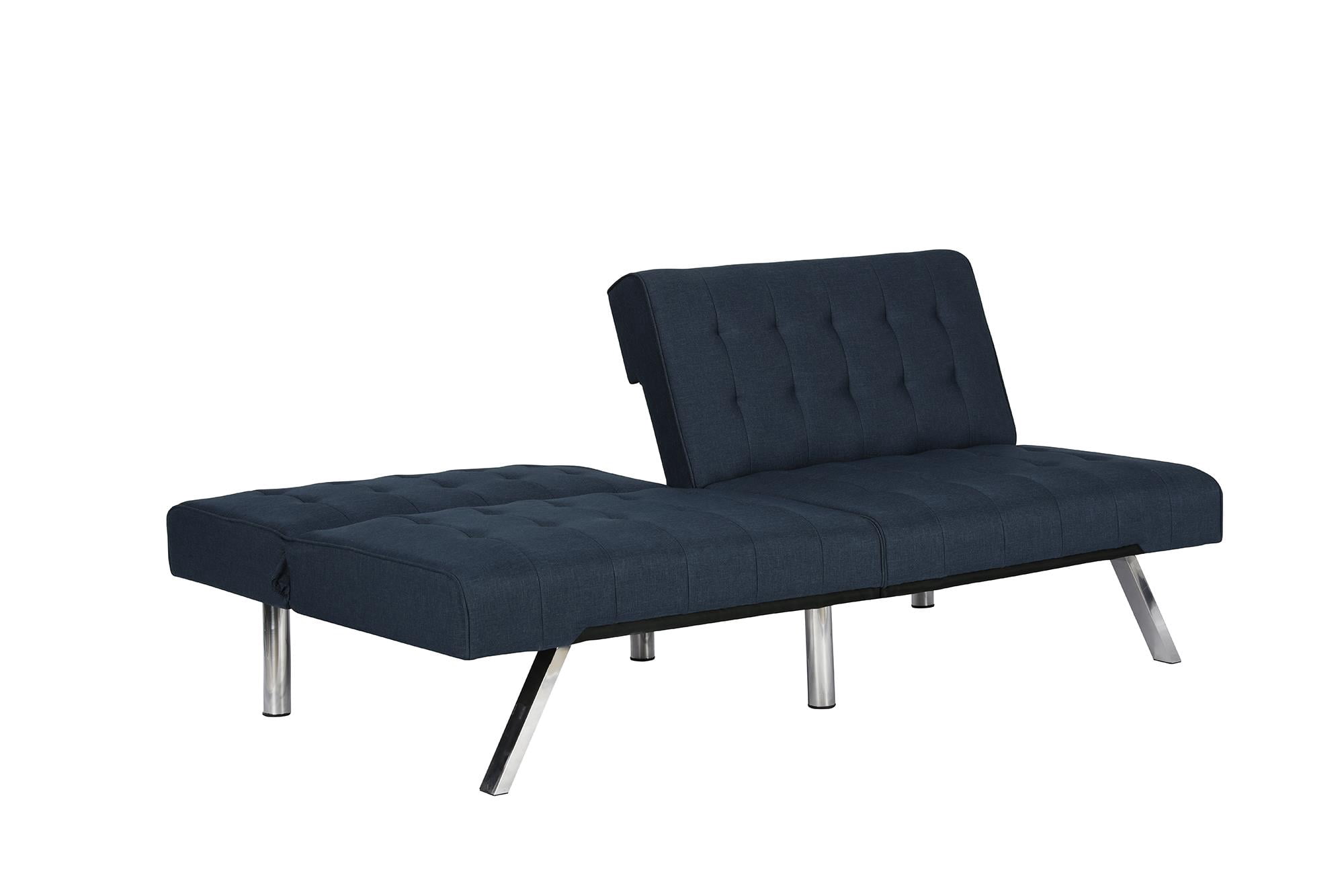 DHP Emily Sectional Futon Sofa Bed with Convertible Chaise Lounger, Modern Design with Sturdy Chrome Legs, Navy Linen