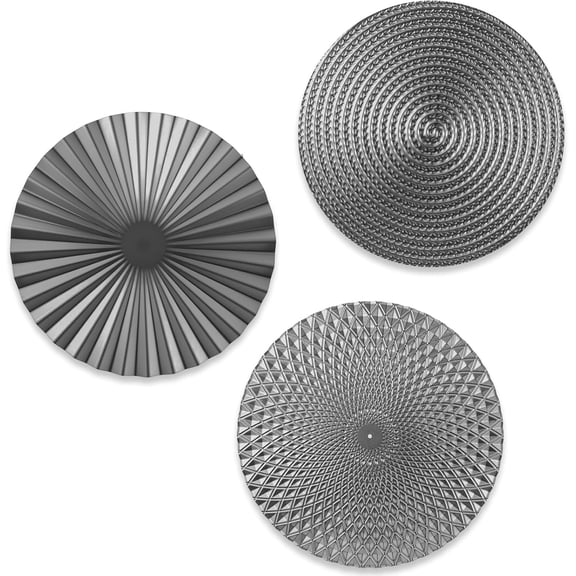 3 Pcs 12 Inch Grey Metal Wall Art Decor, Gray Wall Decor for Living Room, Modern Accent Hanging Decorations Art Sculptures Housewarming Gifts for New Home Bedroom Office Apartment