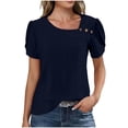thumbnail image 2 of Otntypg Dressy Summer Eyelet Tops for Women Elegant Petal Short Sleeve Button Asymmetric V Neck Lace Crochet Hollow out Tunic Blouse Trendy Cozy Beach Vacation Tees Shirt Navy L, 2 of 9