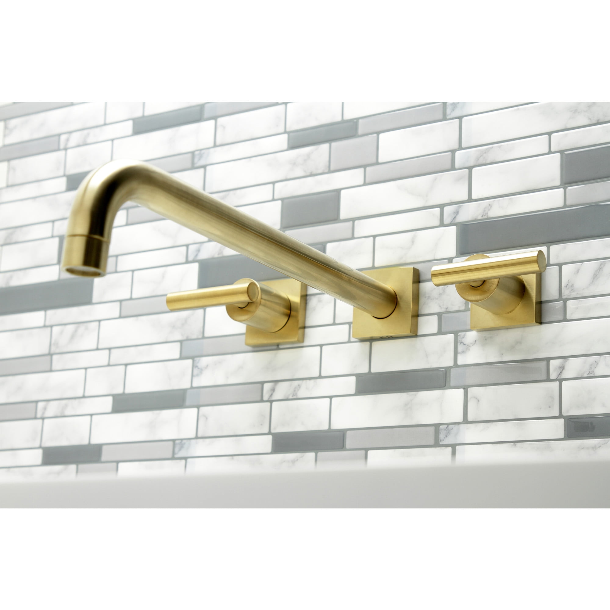 Kingston Brass KS6047CML Manhattan Two-Handle Wall Mount Roman Tub Faucet, Brushed Brass