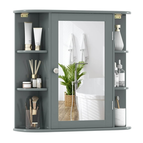 Costway Multipurpose Mount Wall Surface Bathroom Storage Cabinet Mirror Gray