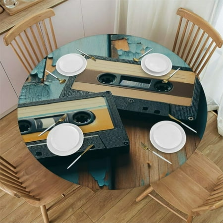

BCIIG Cassette Tapes Round Table Cover Stain Resistant Washable for Indoor Outdoor Kitchen Dining Wedding Parties Picnic Camping 100% Polyester Fiber 31-35