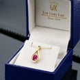 thumbnail image 2 of Gem Stone King 10K Yellow Gold Red Created Ruby and White Diamond Teardrop Pendant Necklace for Women (0.50 Cttw, Gemstone July Birthstone, Oval 6X4MM, with 18 inch Chain), 2 of 4