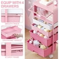 thumbnail image 3 of Utility Cart With 4 Drawers,Craft Cart,Storage Cart,Rolling Cart With Drawers,Cart With Drawers,Kids Craft Organizers And Storage With Flip-Up Drawer Door,Pink, 3 of 14