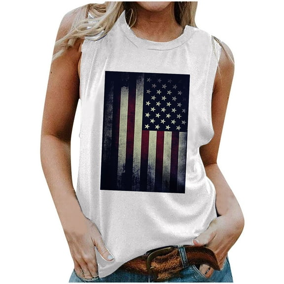Summer Women Shirts American Flag Stripes Sunflower Printed Tank Tops Sleeveless T-Shirt Loose Sports Tee Blouse