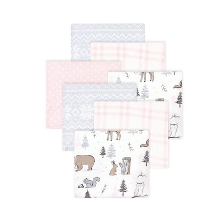 Little Treasure Hudson Baby Girls Cotton Poly Flannel Receiving Blankets 7-Pack, Pink Winter Forest, 30x30 inches