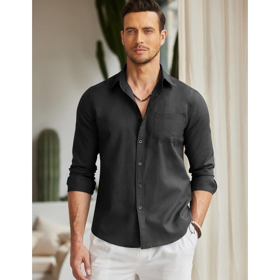 COOFANDY Mens Cotton Twill Oxford Dress Shirts Long Sleeve Button Down Chambray Shirt