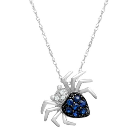 1/4 ct Natural Sapphire Spider Pendant Necklace with Diamonds in 14kt White Gold