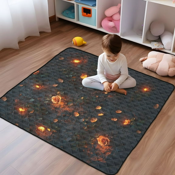 WOBOGO Glowing Roses Baby Playmats Extra Large Waterproof Rollable Activity Pads for Toddlers 50×50inch