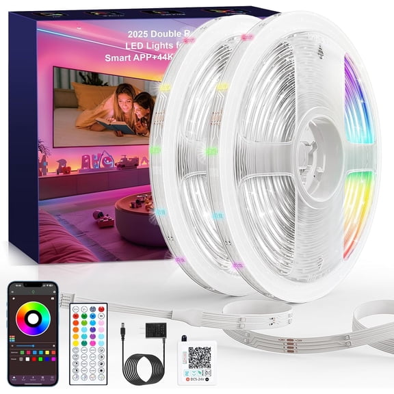 Tivkeber 100FT RGB LED Strip Lights for Bedroom, Music Sync Color Changing, APP Remote Control, Dimmable LED Lights for Home Decor