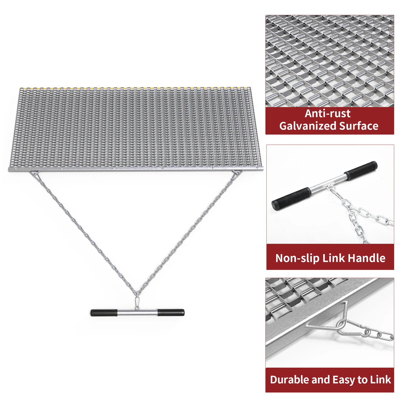 RVNI 6' x 3' Drag Mat Heavy Duty Zinc & Steel Mesh Field Surface Leveling for ATV UTV