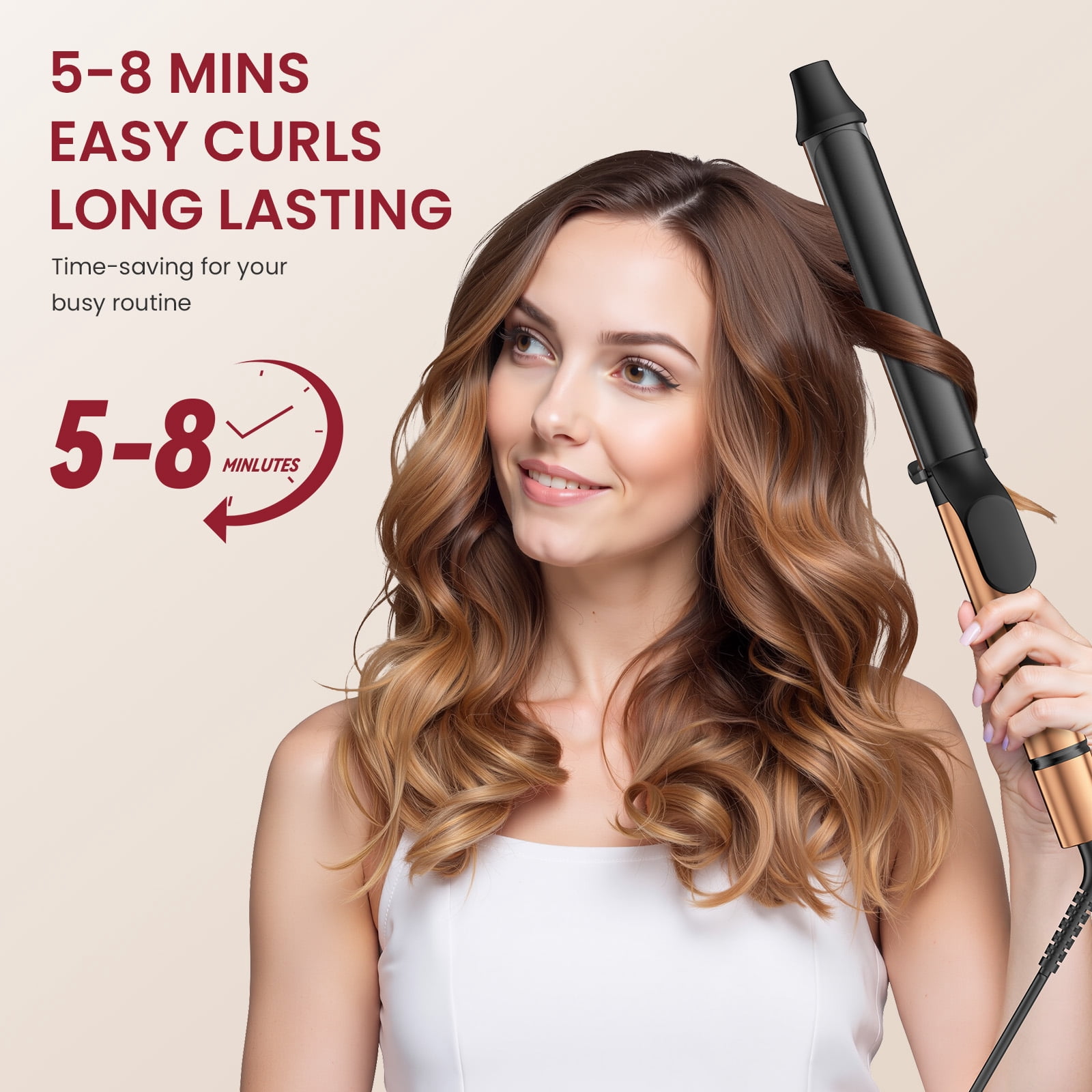 1.25 inch Professional Curling Iron, Long Barrel Curling Wand, Ceramic Hair Curler with 8 Heat Settings, 30s Fast Heat-up, Dual Voltage for Global Travel, Suitable for All Hair Types