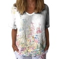 thumbnail image 2 of YLHFASHION Chemise à Manches Courtes pour Femmes en Coton et Lin à Motif Floral, Col en V, Clause, Rabais de 50 % Liquidation T-shirt à Manches Courtes pour Femmes, 2 of 5
