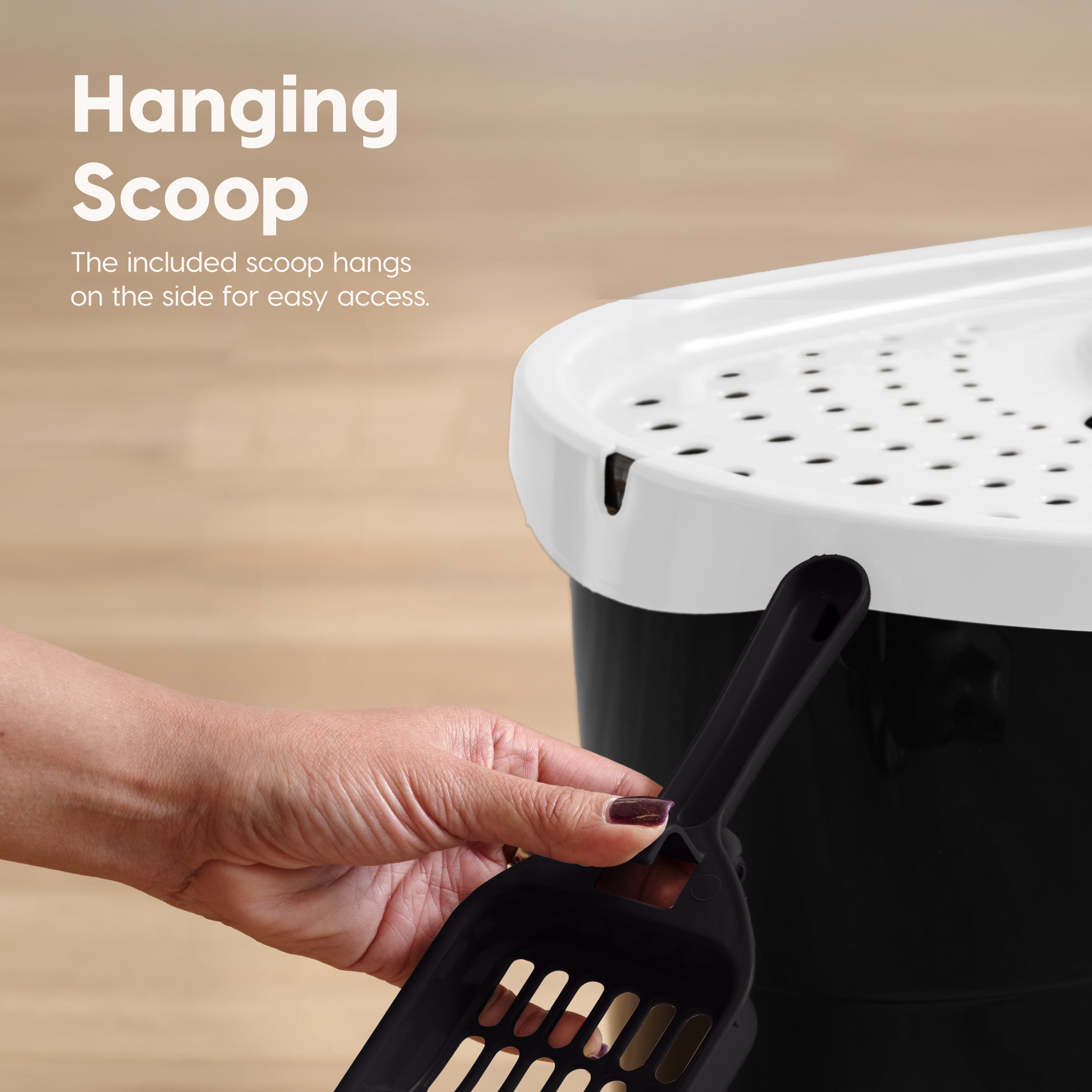 IRIS Large Top Entry Cat Litter Box with Litter Catching Lid & Scoop|Enclosed Design, Black/White