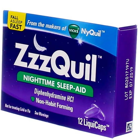 Vicks ZzzQuil Nighttime Sleep Aid, Diphenhydramine HCl, 12 Liquicaps
