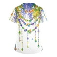 thumbnail image 3 of Womens Mardi Gras Scrubs Sequins Mask Print Short Sleeve Nursing Top Feathers Print V Neck Novelty Scrubs with Pockets White 5XL, 3 of 4