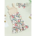 thumbnail image 3 of Arvbitana Baby Girl Outfits Sleeveless Solid Color Ribbed Sling Romper + Floral Print Flare Pants + Headband Summer Casual Clothes Suits 3Pcs 3-24M, 3 of 8