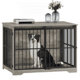 thumbnail image 5 of Hzuaneri 44 Inch Dog Crate Furniture, XL Indoor Dog Kennel for Large Dog with Barn Door, Heavy Duty Wooden Dog Cage as TV Stand & End Table, Greige Black, 5 of 7