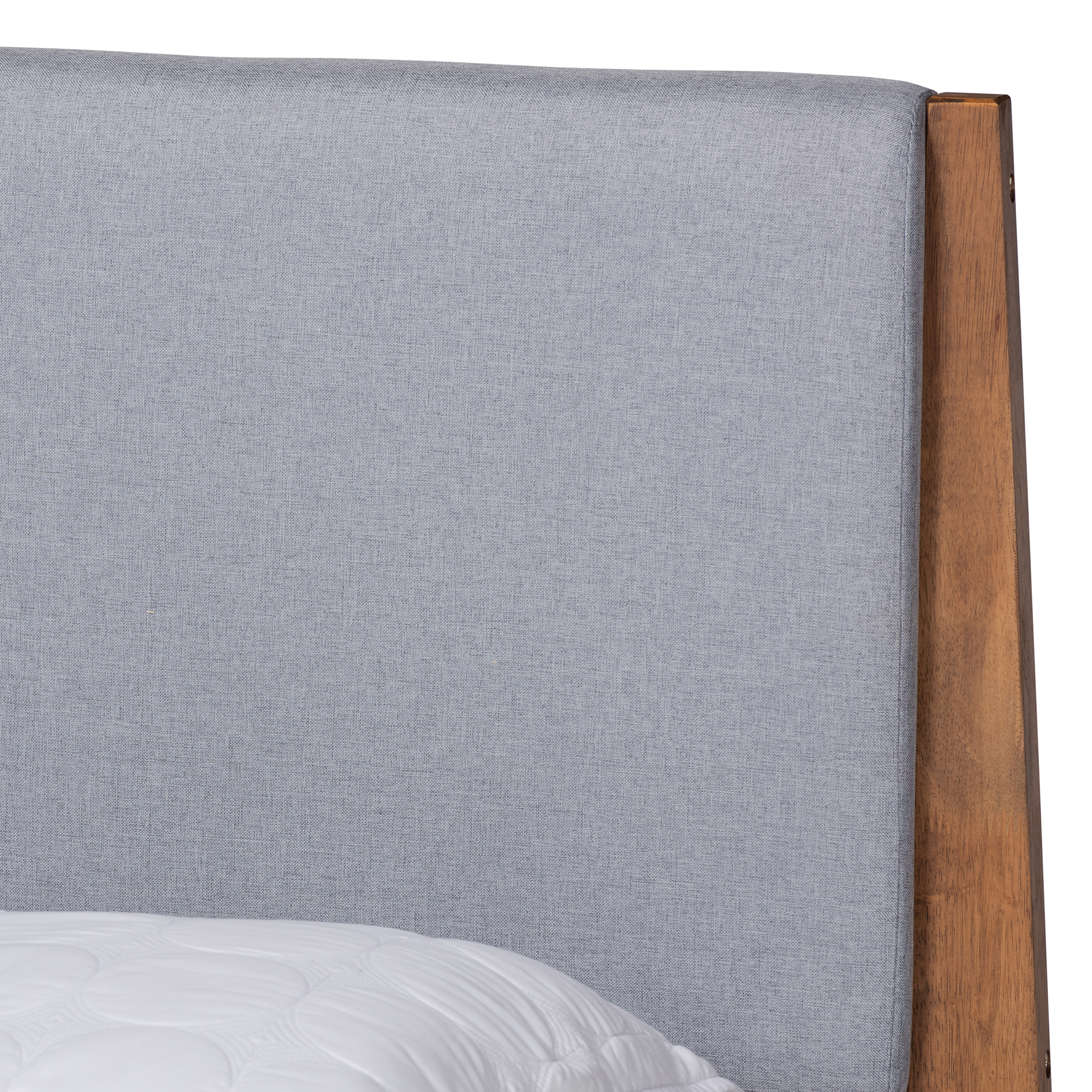 Baxton Studio Sennae Mid-Century Modern Grey Fabric Upholstered and Walnut Brown Finished Wood King Size Platform Bed