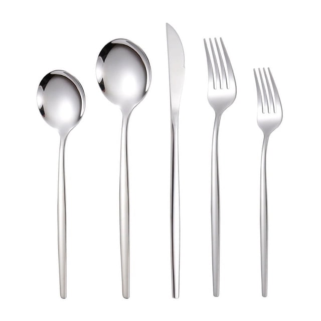 Zhuge Juego de cubiertos, 20 piezas de cuchillos, cucharas y tenedores de acero inoxidable para el hogar, la cocina y el restaurante, pulido espejo, apto para lavavajillas (plateado)