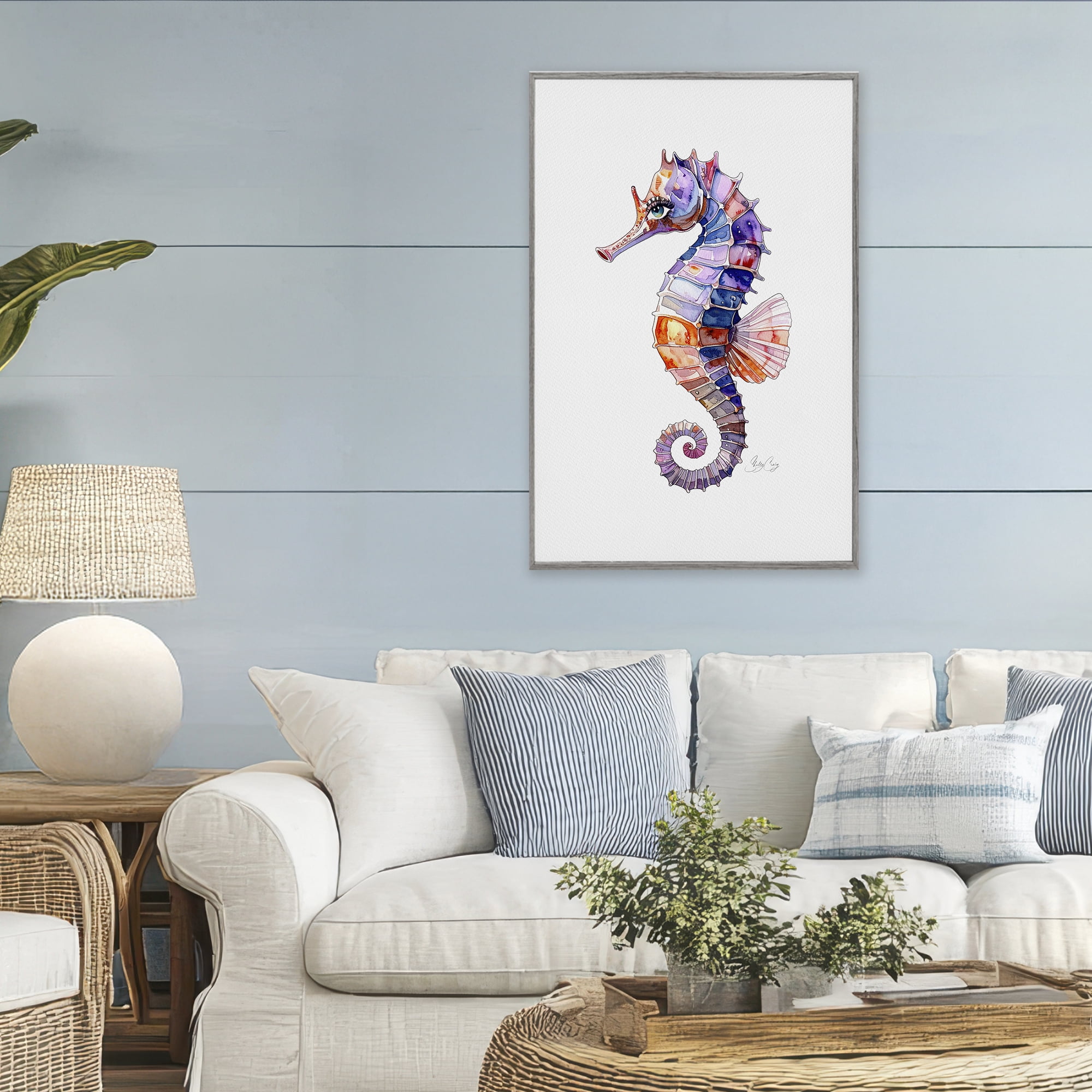 Stupell Industries Sea Whisper Seahorse Gray Framed Giclee Art, design by Shelly Craig