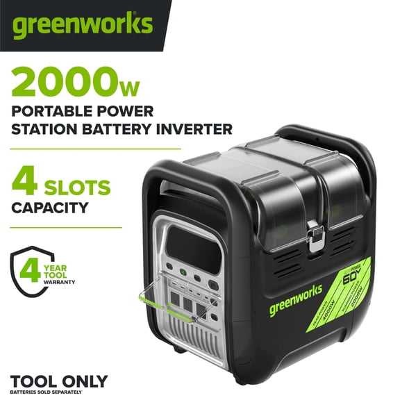 Greenworks 60V 2000W 4-Slot Portable Power Station Battery Inverter