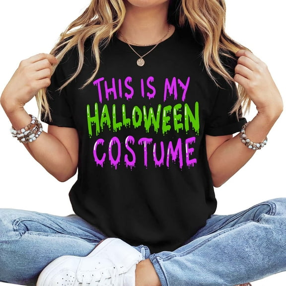 Women's Cotton Short-Sleeve T-Shirt with "This Is My Halloween Costume" Graphic