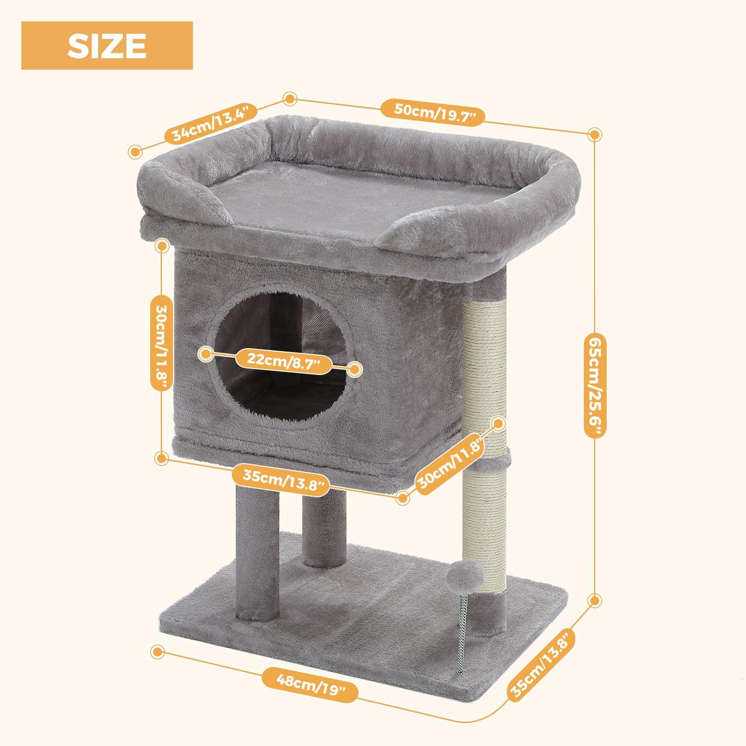 Cat Scratching Post Tower with Removable Bed, Play Ball, and Large Top Scratcher Pad for Kittens and Cats