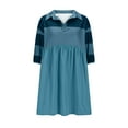 thumbnail image 3 of VBTAPA Womens Babydoll Mini Dress Color Block V Neck Short Sleeve Lapel Shirt Dress Summer Casual Beach Sundress Holiday Sales Blue M, 3 of 6