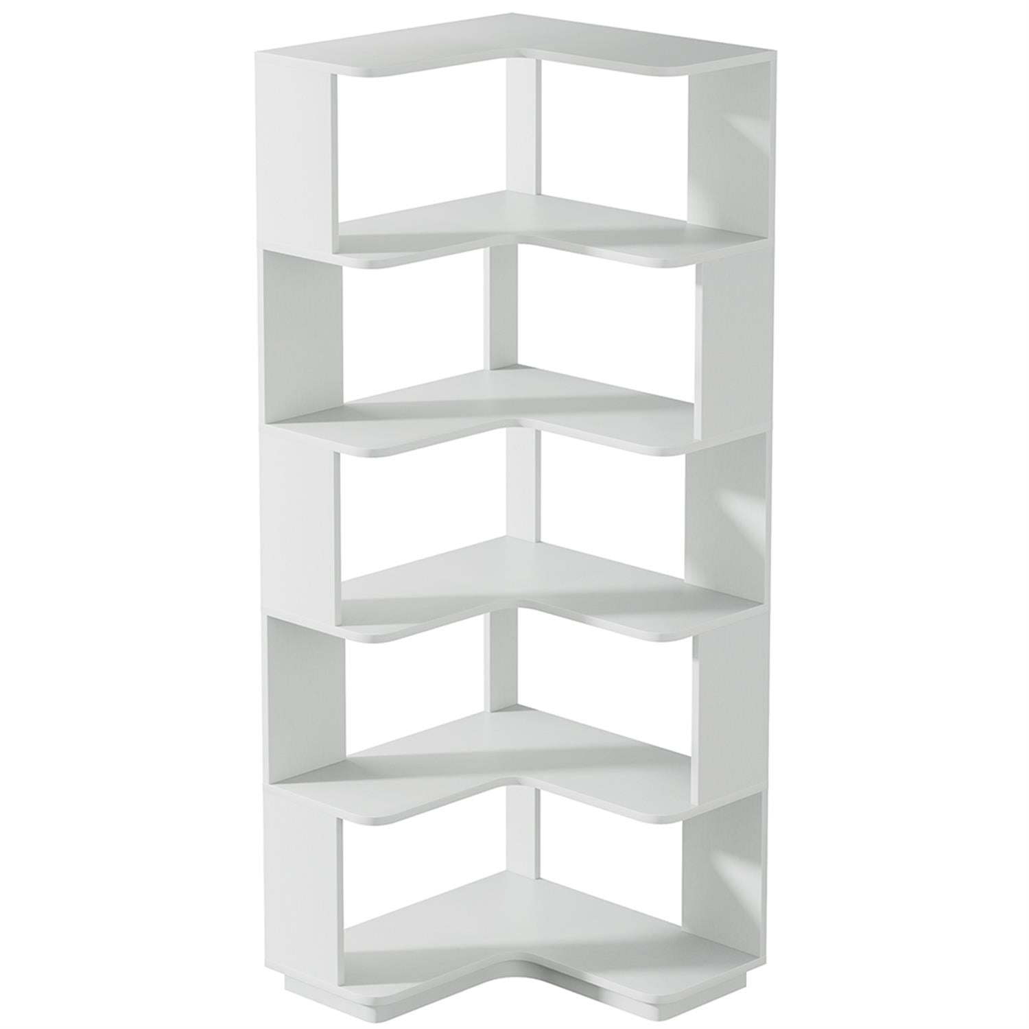 Demi Bonn 6 Tier Bookshelf with Anti-Drop Panel, Corner Bookcase Storage Organizer, 64" Tall Display Standing Shelf Unit for Bedroom, Living Room, Light Grey