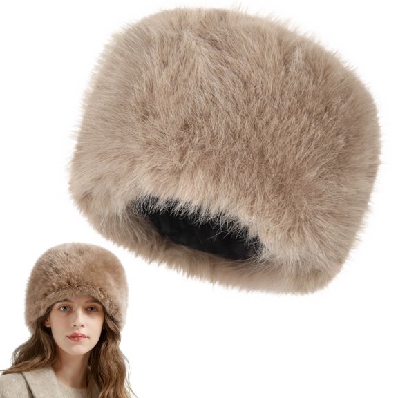 Faux Fur Winter Hat for Women, Russian Style Warm Bucket Hat, Plush Headwear, 21.3-22.8 in Circumference