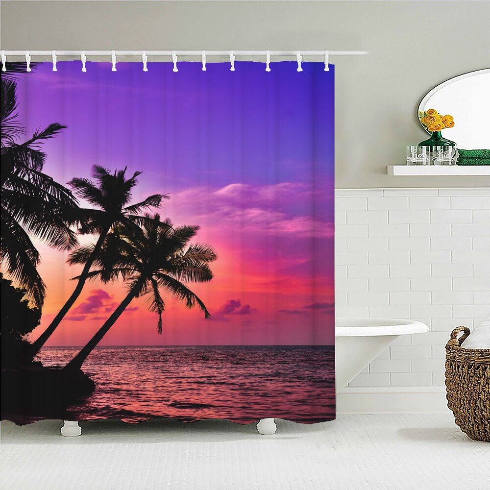 Sunlight Ocean Beach Fabric Shower Curtain Bathroom Curtains Sunset