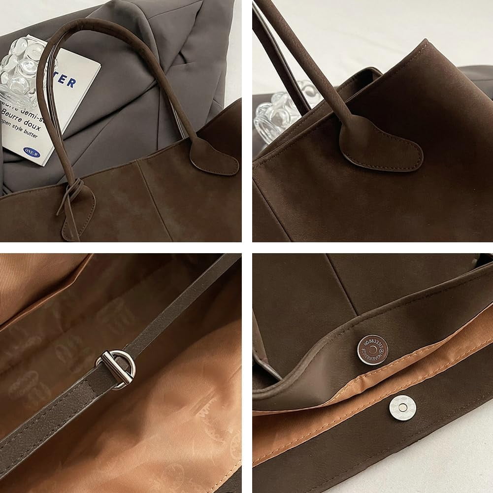 Trendy Suede Shoulder Bag for Women Casual Purse Large Tote Bag Handbag Top Handle Satchel Commuter Underarm Bags