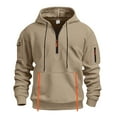 thumbnail image 2 of Momasggi Tactical Hoodies for Men Quarter Zip Pullover Tops Casual Long Sleeve Textured Hoodie Fashion Fall Winter Hooded Sweatshirt with Pockets Khaki XL, 2 of 8