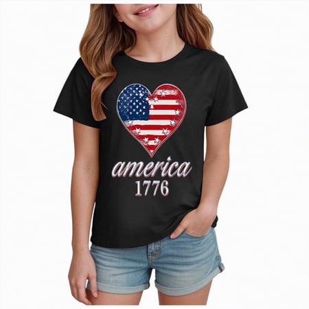 UngA 250 Anniversary USA Shirt Boys Girls 4th of July Shirt American Flag T-Shirts for Kids Toddler Patriotic Tee Tops Independence Day Outfit (7-8 Years Black)