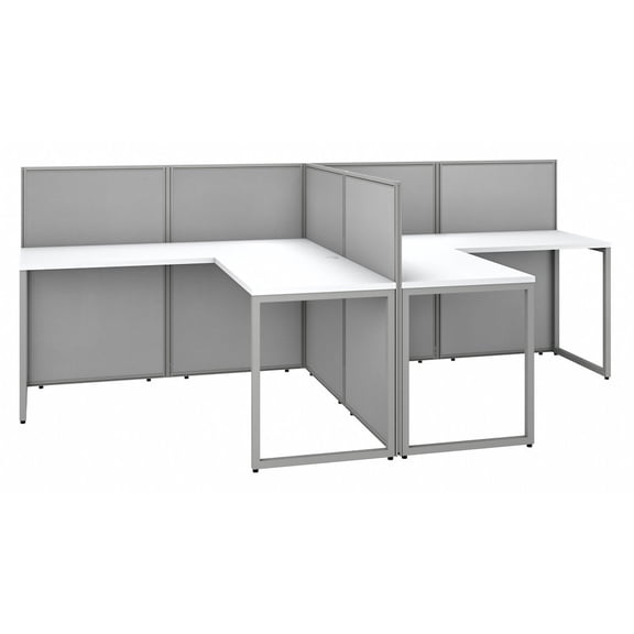 Easy Office 2 Person L Shaped Desk with 45H Panels in White - Engineered Wood