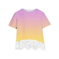 thumbnail image 3 of AJTQTH Girls Tops Kids Summer Gradient Printed Cute Lace Patchwork Tees Short-Sleeved Crewneck Tshirts Blouses Shirts for Summer Casual Party Holiday Beach Clothes Multicolor#04 13 Years, 3 of 4