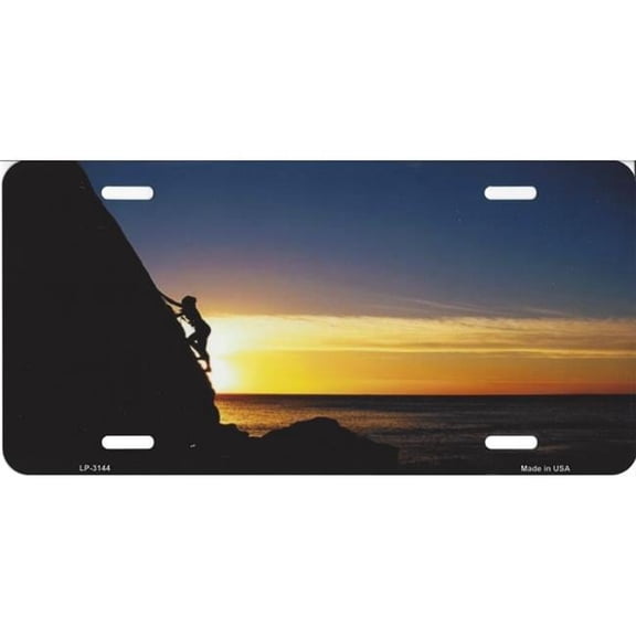 Mountain Climber Sunset Metal License Plate