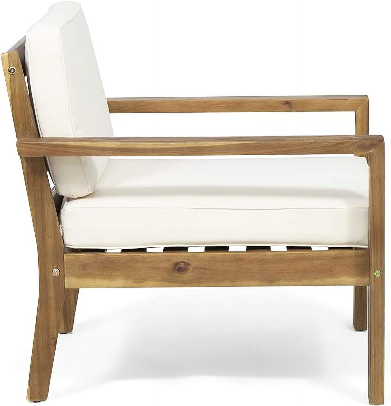 Outdoor Cushioned Club Chair Set of 2, Acacia Wood Frame Comfort Seats for Patio Garden, Teak and Cream