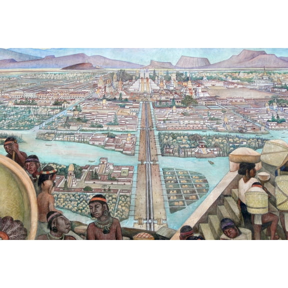 24x36 gallery poster, Mural of the Aztec city of Tenochtitlan, by Diego Rivera