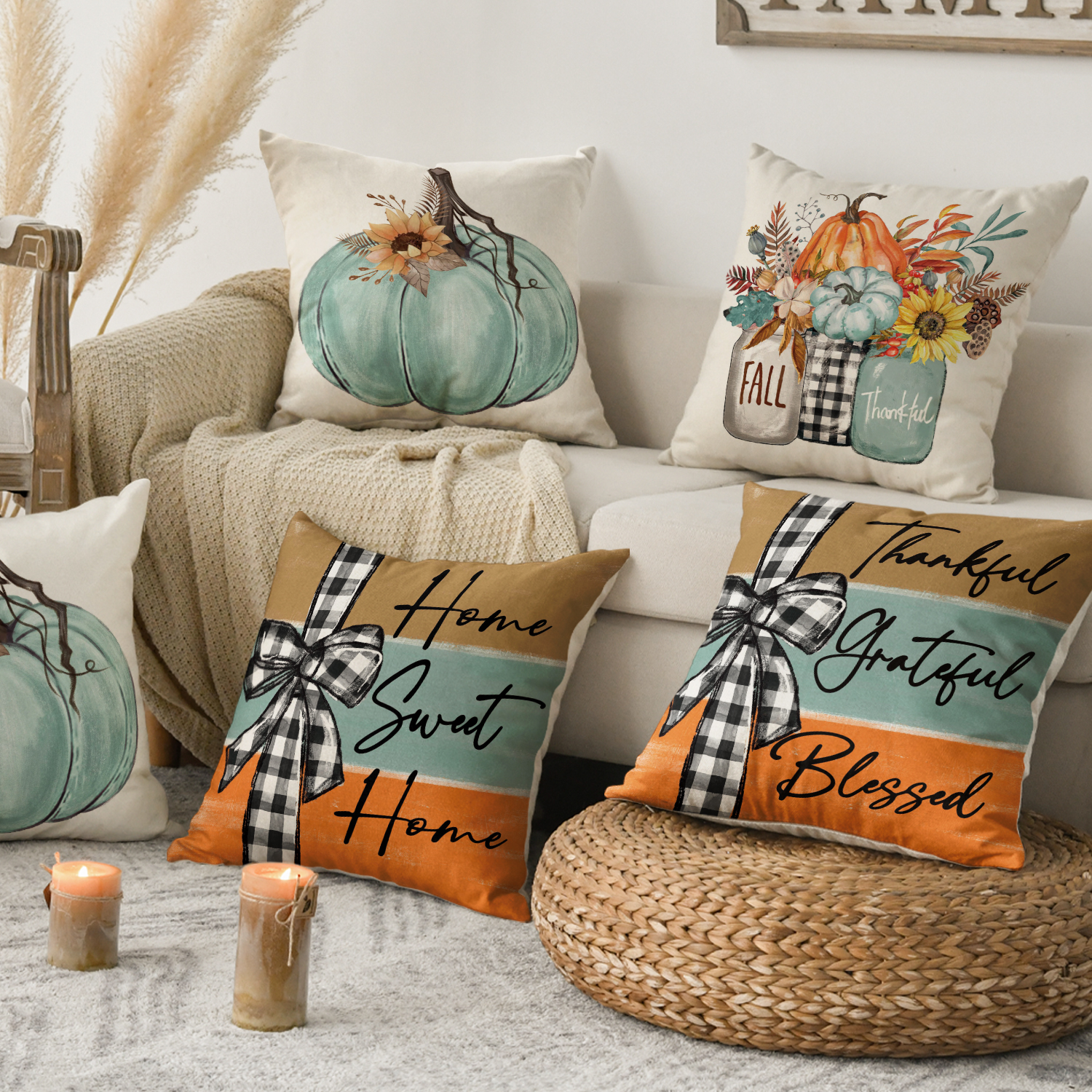 Sm:)e Thanksgiving Throw Pillow Covers, Set of 4, 18x18 Inch photo 2