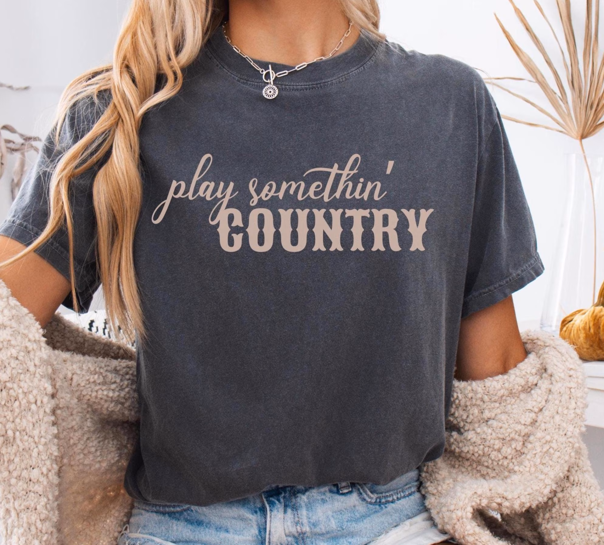 Country Music Comfort Colors T-Shirt Play Something Country Western Concert Tee for Women
