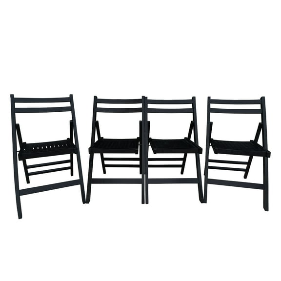 Imerelez Slatted Wood Folding Special Event Chair - Black, Set of 4, Foldable Style