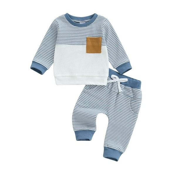 Xudanell 9-12 Month Boy Clothes Fashion Baby Boy Outfits Crewneck Sweatshirt Pants Casual Set Two Color Splicing
