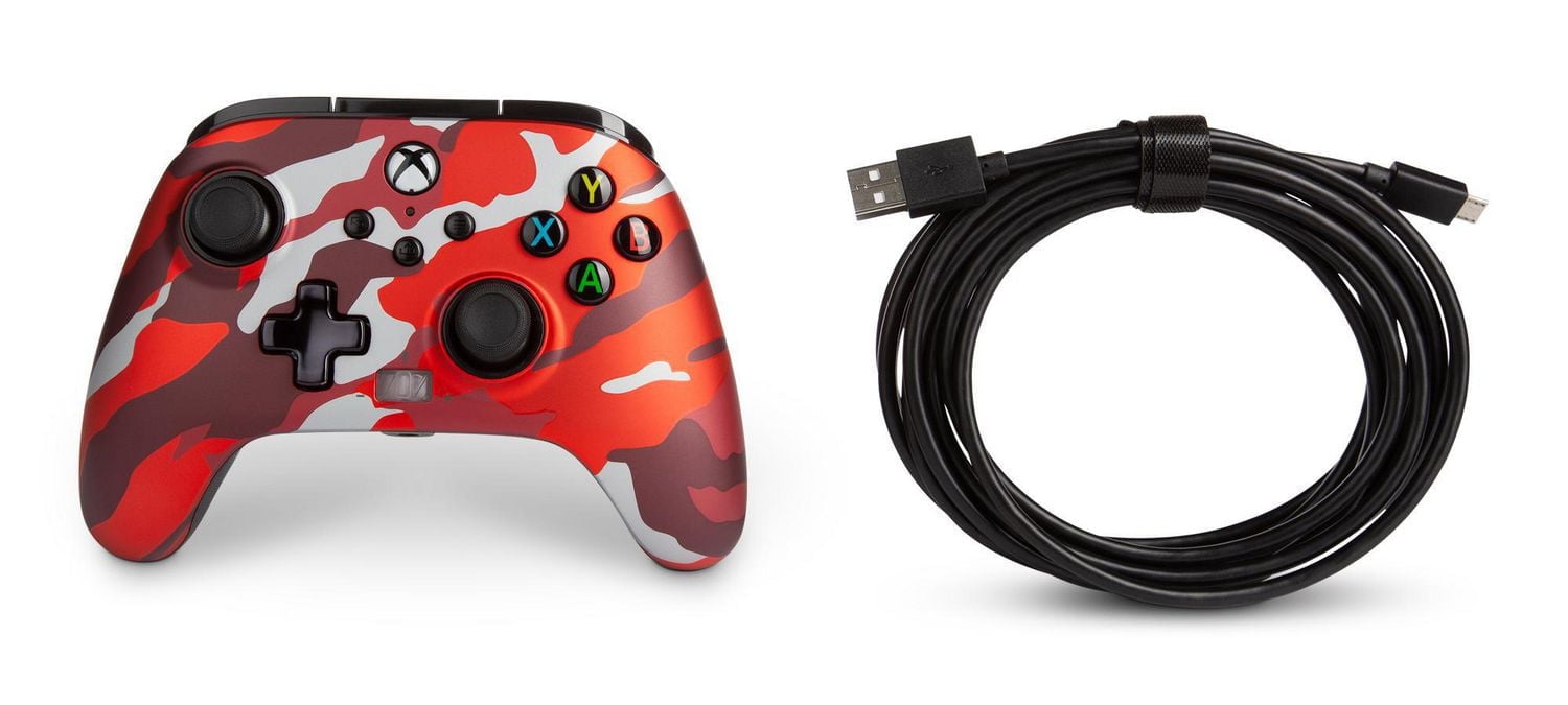 PowerA Enhanced Wired Controller for Xbox - Metallic Red Camo; gamepad, wired video game controller, gaming controller, Xbox Series X|S